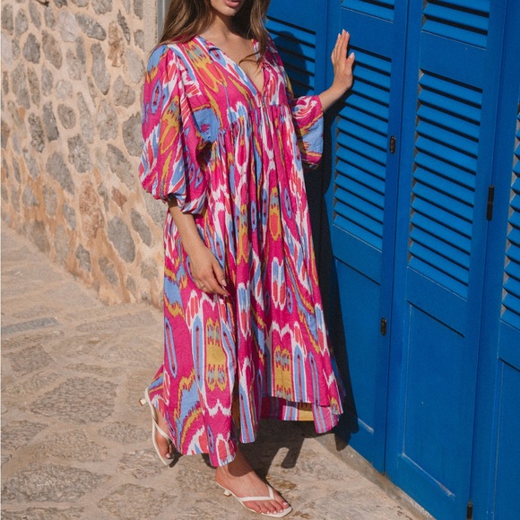 House of Sundar Liana Midi Dress - Hibiscus Size Medium - Picture 2 of 7